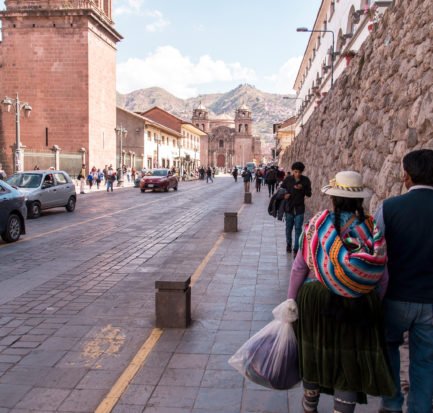 busy street in Cusco with people everywhere