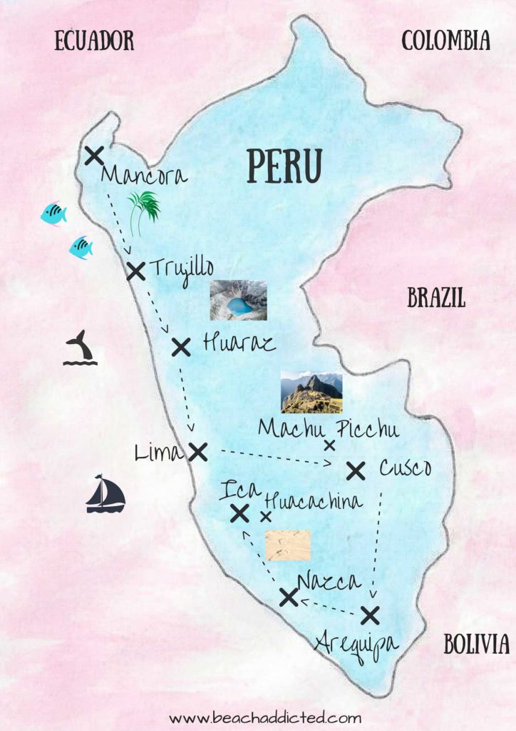 Perfect 4 weeks itinerary in Peru - MAP 