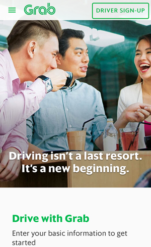 Grab app advertising to become a driver