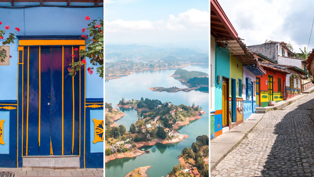 the best of Guatape, perfect trip from Medellin, colourful houses, view on a lake, and a blue door