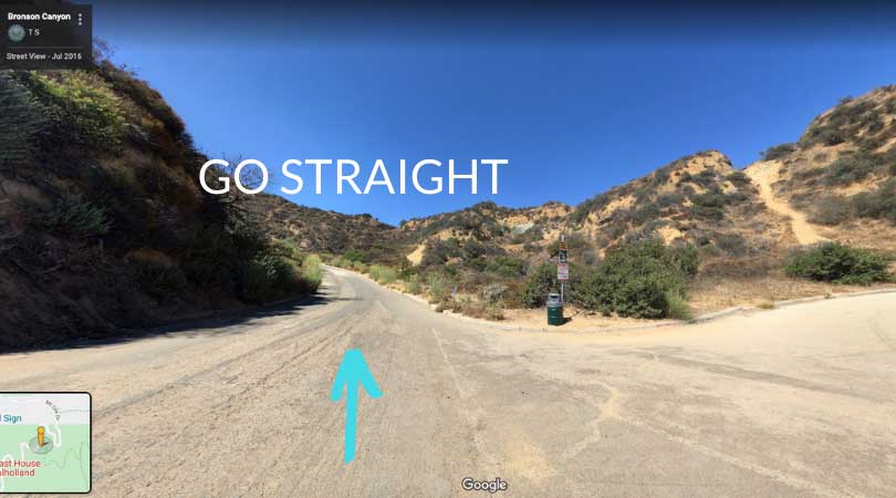 a screenshot from google maps showing a crossing and hills during the hollywood sign hike