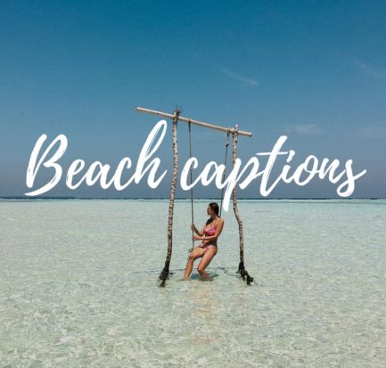 beach captions and the view on the sea with a girl sitting on the swing in Karimunjawa islands
