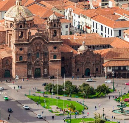 a view on brown church in plaza de armas and best places to stay in Cusco.